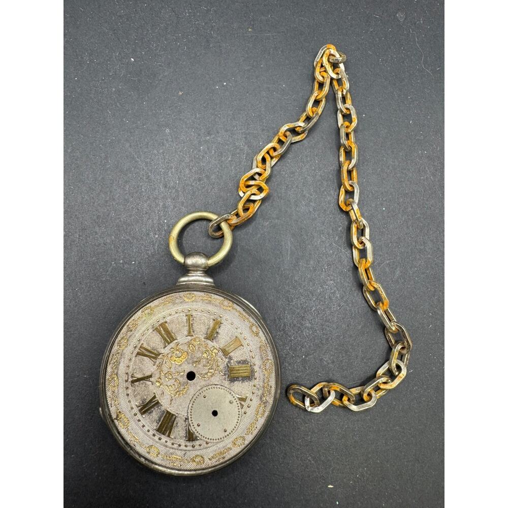 Thomas T.F. Cooper London Silver Engraved Cased Pocket Watch Fancy Dial w/ Chain